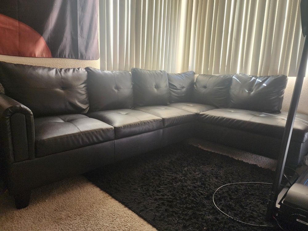Black Leather Sectional