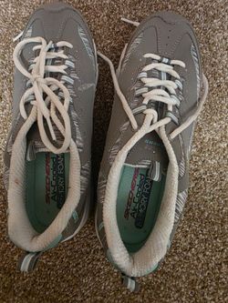 Skechers D'Lites Memory Foam Gray & Aqua Walking Shoes W10