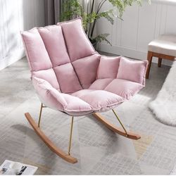 Modern Plastic Rocking Chair with Cushion, Comfy Armchair Rocker Accent Chair for Lounge Nursery, Velvet Lounger Sleeper Chair for Living Room Bedroom