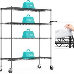 Wire Shelving with Wheels and Shelf Liners Set of 4, Heavy Duty Commercial-Grade Adjustable Utility Shelf, Metal Storage Rack, 2000Lbs Capacity, 4-Tie