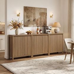3pcs, Sideboard Buffet Cabinet with Storage, Fluted Credenza Console Cabinet with Adjustable Shelves, Farmhouse Coffee Bar Storage Cabinets for Kitche