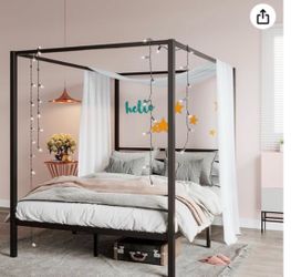 Black canopy platform bedframe Queen size new