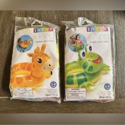 Intex Rings Animal Split Ring Pool Float Set - Yellow Giraffe & NWT Green Frog