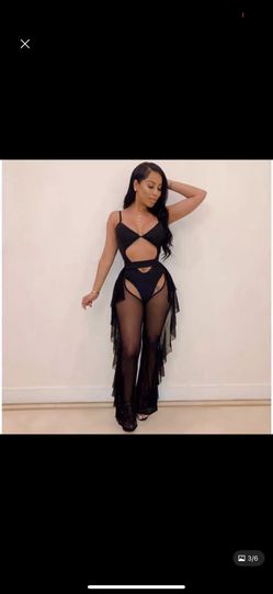 Woman’s One Piece Bathing Suit With Ruffled Mesh Pants 