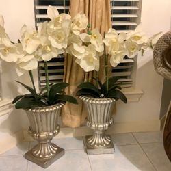 Elegant Faux Orchids in grey vases 