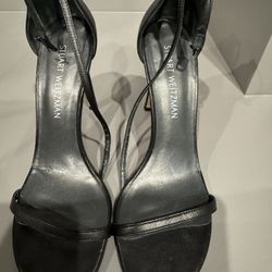 Stuart Weitzman Black Leather Heel Sandals – Made in Spain