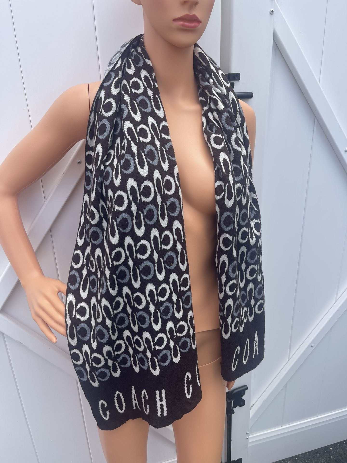 Coach Signature C Logo Scarf Black White Wool Blend Winter Accessory