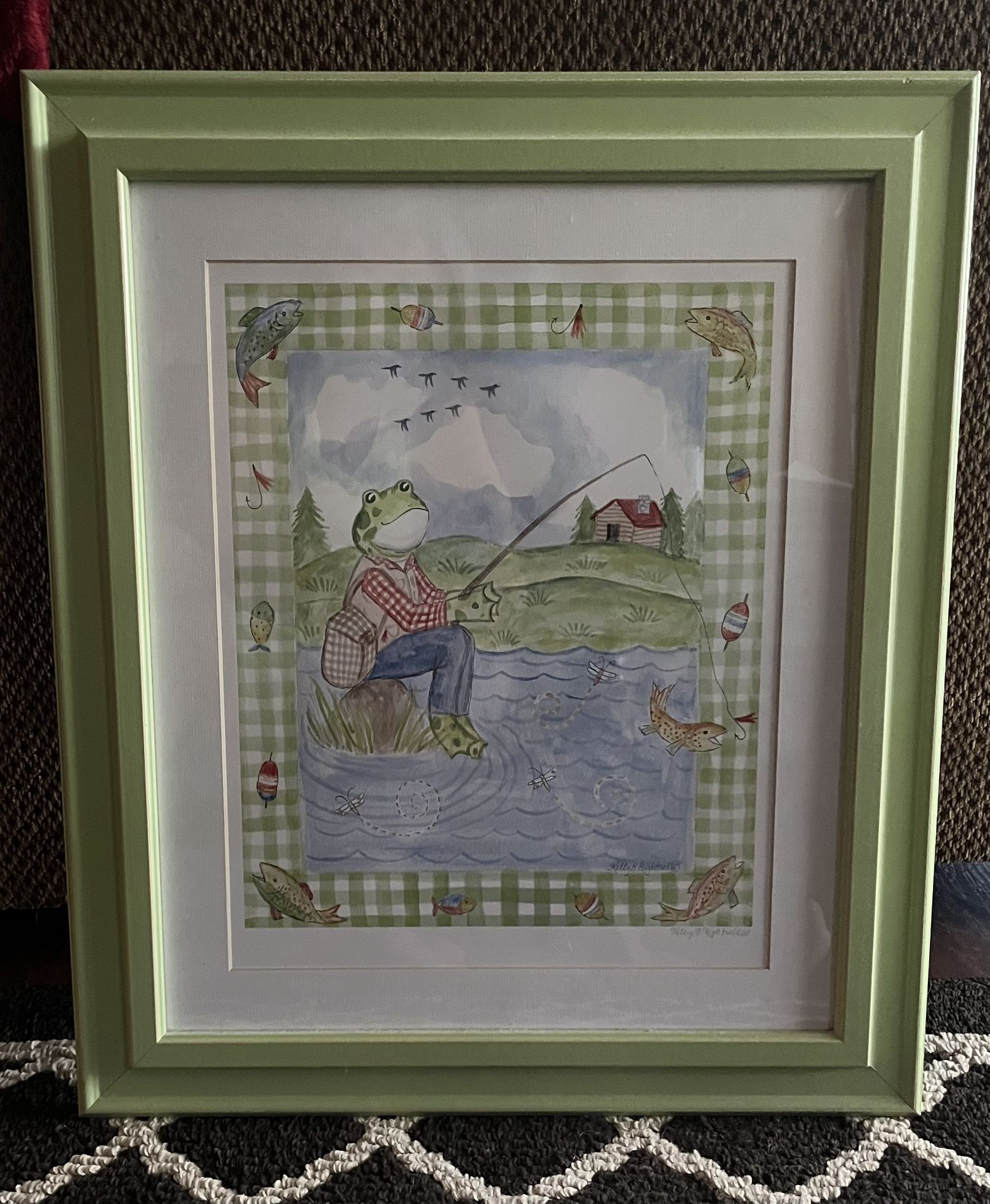Kathy B Rightsell Lithograph Fishing Frog