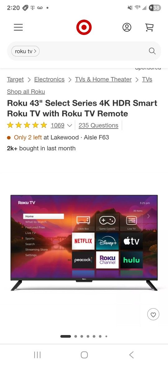 TV Sharp ROKU TV 43 Inch Smart Television 