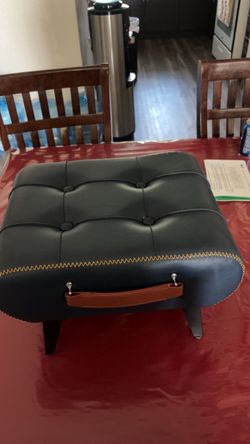 Black Tufted Leather Ottoman with metal Legs