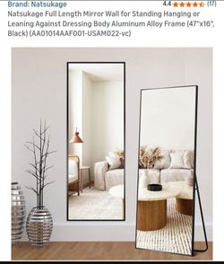 NEW-Natsukage Full Length Mirror Wall for Standing Hanging or Leaning Against Dressing Body Aluminum Alloy Frame (47"x16", Black) ...NEW IN BOX
