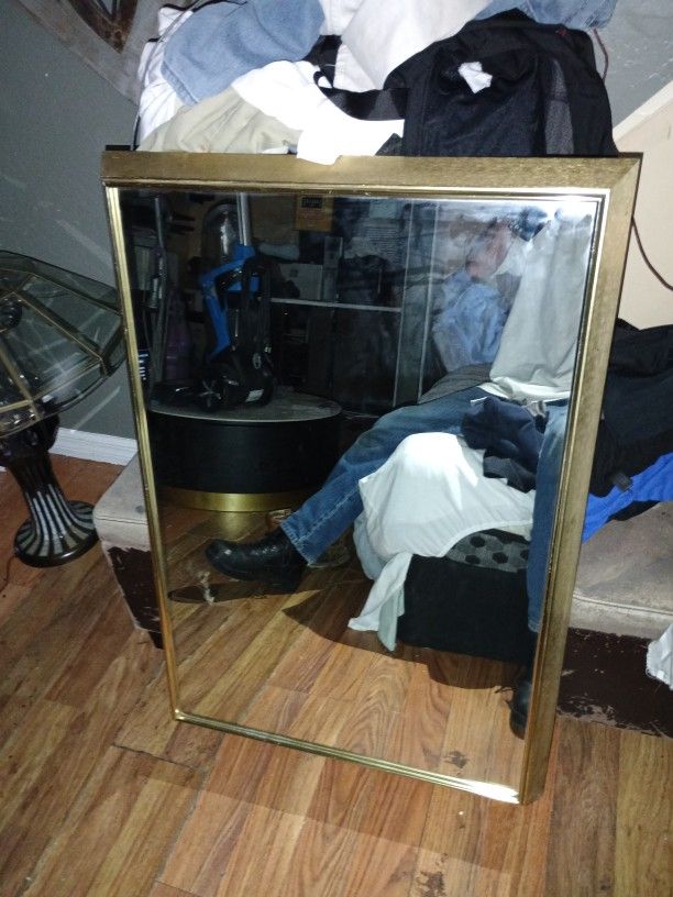 1970s Solid Brass Frame Mirror