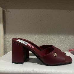 Burgundy Leather open toed Heels 