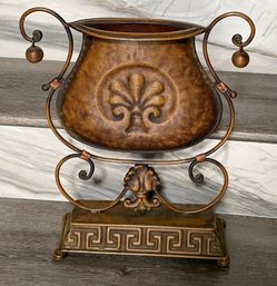 Decorative Metal Urn Planter / Vase with Scrollwork Stand
