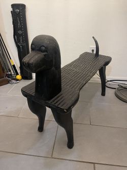 Steven Huneck Hand Carved Folk Art Dog Bench Circa 1990s