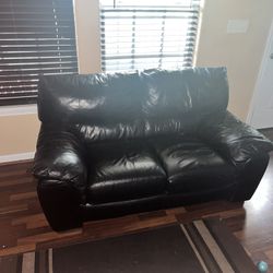 Leather Loveseat With Glass Table