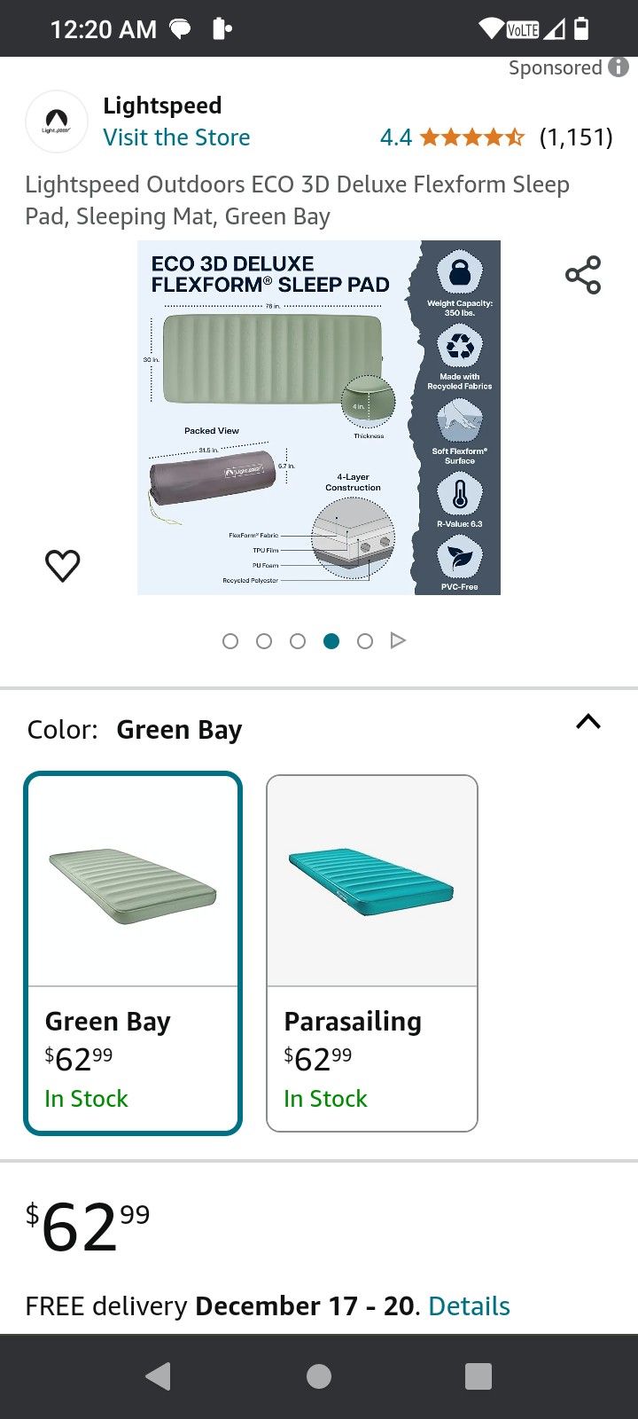 Light Speed Self Inflating Sleeping Pad