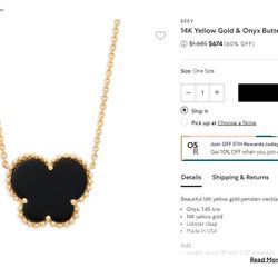 14k pure Yellow Gold Onyx Butterfly Pendant Necklace (Van cleef)