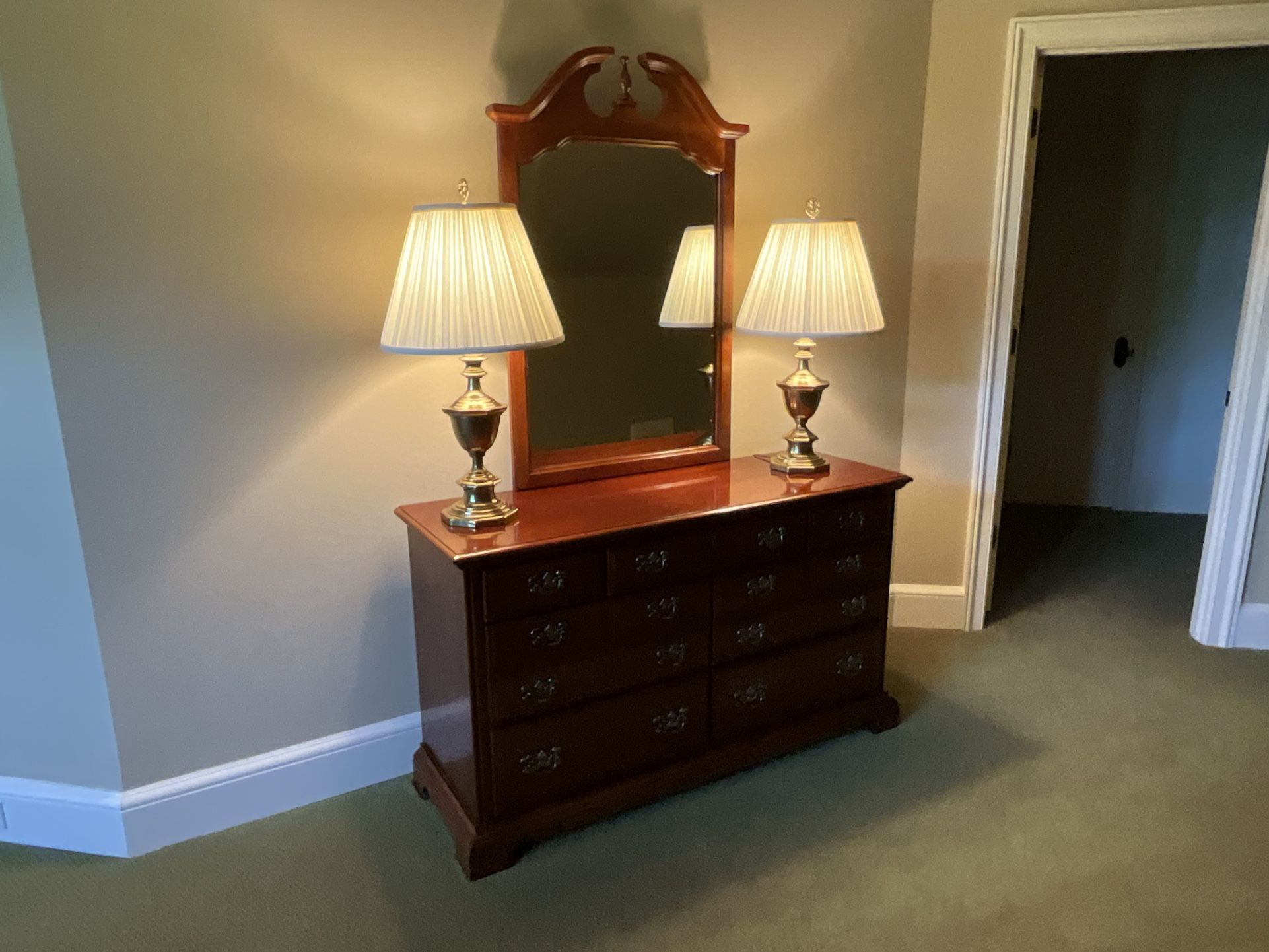 American Drew Solid Cherry Dresser And Mirror