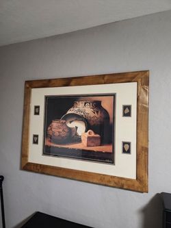 Large Framed Southwest Pottery Wall Art – Solid Wood Frame