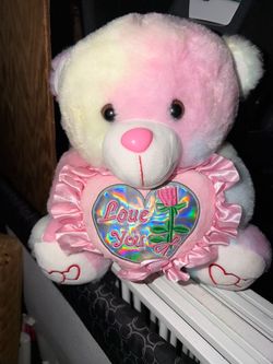 Pink Stuffed Teddy Bear with Love You Heart