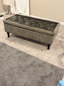 Gray Tufted Velvet Storage Ottoman Bench
