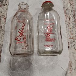 Pair Of Antique Glass Milk Bottles 
