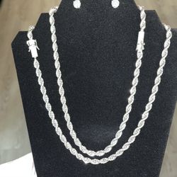 6mm Silver Rope Chain w/ Moissanite Clasp