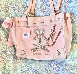 New Light Pink Juicy Couture Purse Daydreamer Tote Bag Velour Handbag Key Charm