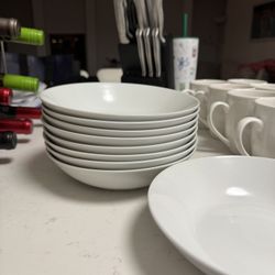 Set Of 9 White Shallow Bowls