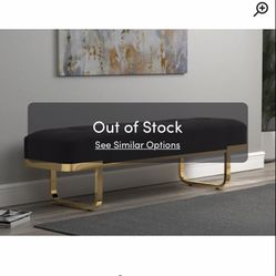 $549 Orren Ellis Norberg Upholstered Cushion Bench tufted black velvet gold metal