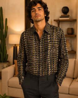 Vintage Bertone Germany XXL Abstract Viscose Mens Shirt