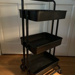3-Tier Utility Cart with Handle & Lockable Caster Wheels