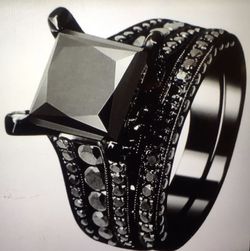 New s925 black gunmetal wedding ring set engagement ring wedding band