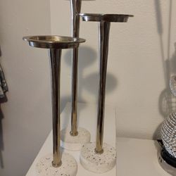 Candle Holders Set 3 Chrome/Marble 