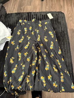 Black Floral Wide-Leg Pants with Tags