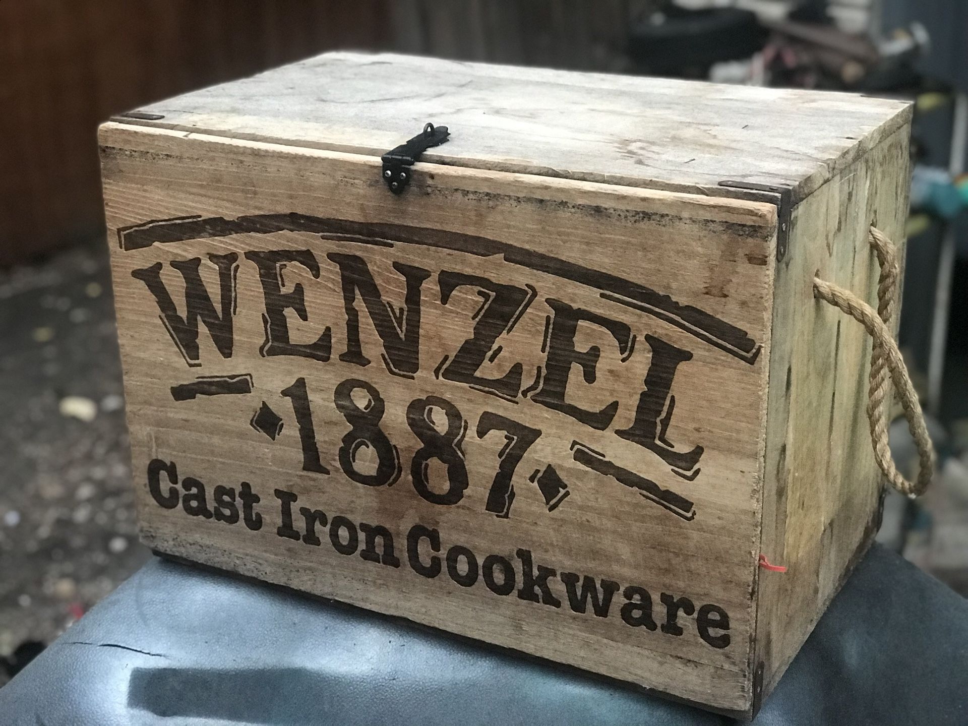 Wenzel 1887 Cast Iron Cookware Wooden Box Crate