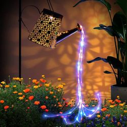 Solar Watering Can Outdoor Garden Decor, Colorful Waterfall String Lights Solar Lanterns, Landscape Lights for Front Yard Porch Lawn Driveway Patio Ba