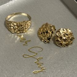 Gold Nugget Ring/Earrings