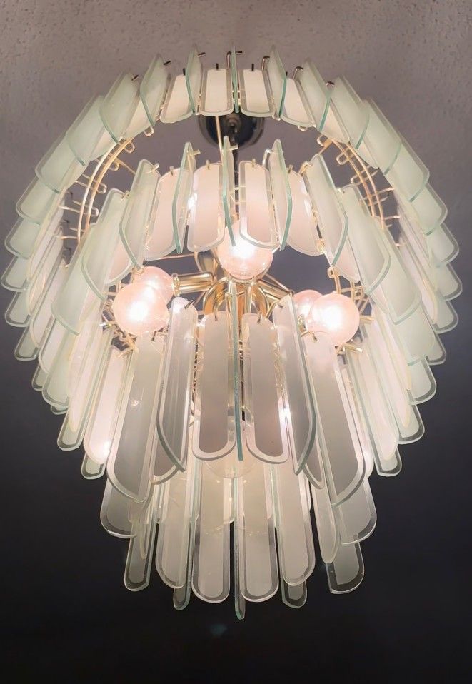 Vintage Murano-Style Glass Rod Chandelier – 3 Tier Frosted & Clear Design