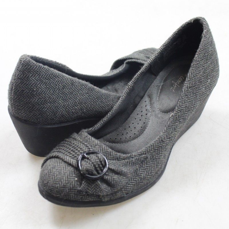 DexFlex Black & Gray Slip On Wedges