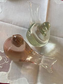 Art Glass Bird Figurines Set of Two