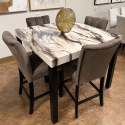 Marble-Top Counter Height Dining Set with 4 Chairs