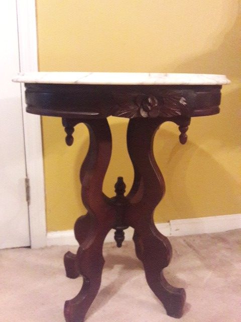 Cherry wood Marble top vtg side Table