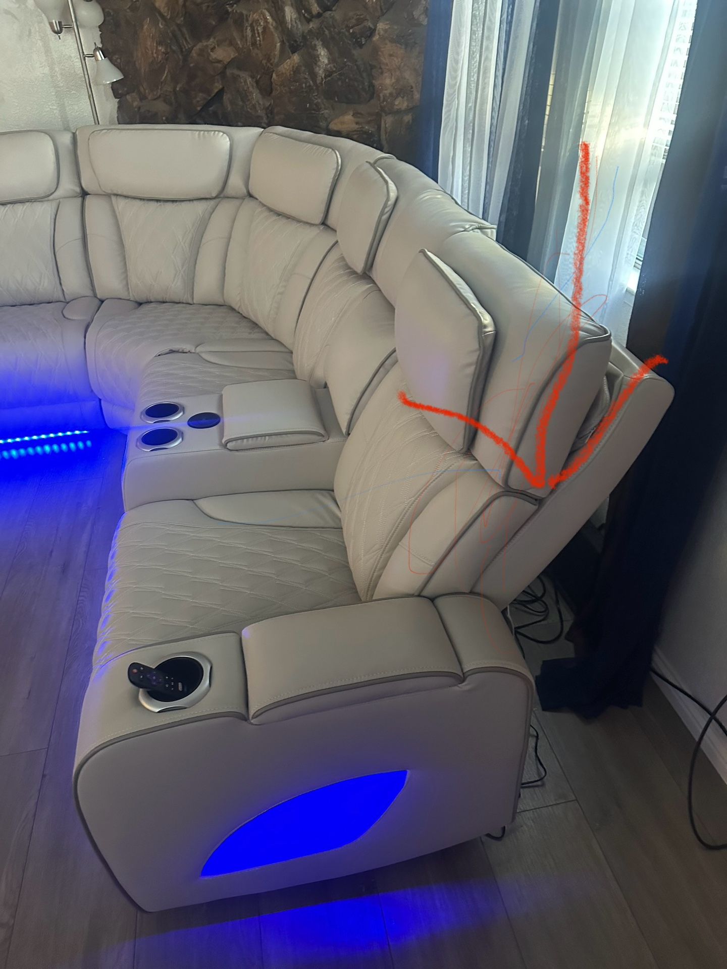 Top Grain Leather LED  Reclining Sectional, No Credit Needed