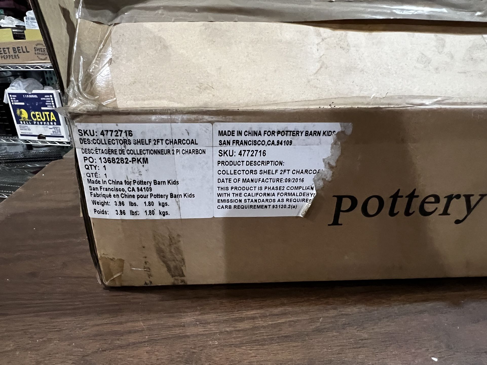 New in box 2 ft Charcoal Gray Pottery Barn Collectors Shelf