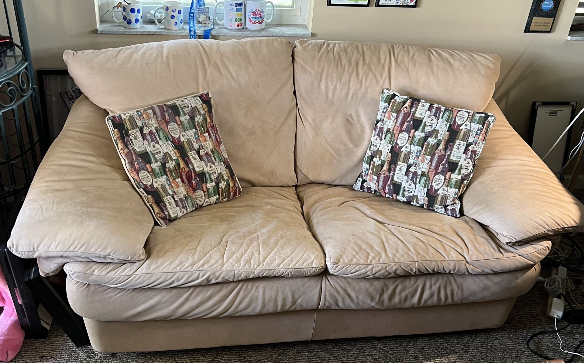 Overstuffed Love Seat And Chair And Coffee Table
