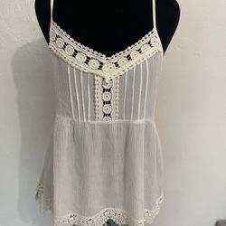 acemi White Boho Crochet Lace Trim Cami Tank Top - Small