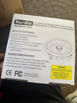 4 Herdio Speaker HCS418BT 4" 2-way Ceiling Wall 80w