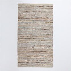 Luxen Home 4'x6' Handwoven Beige Leather/Cotton Rug with Metallic Leather